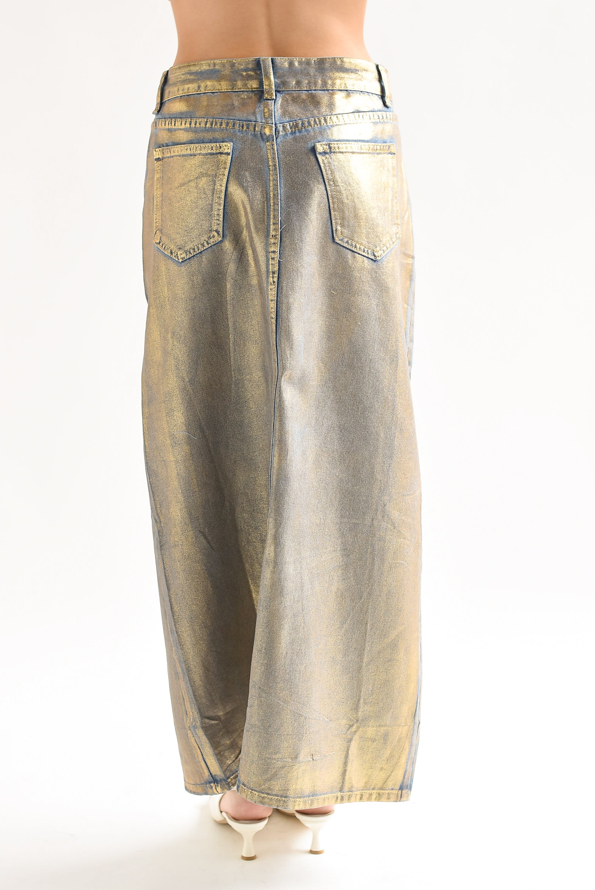 Falda Denim Foil Dorado