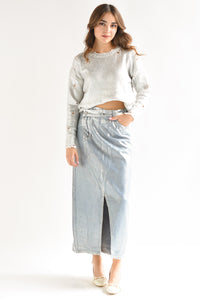 Fashion Styled Falda Denim Foil Plata