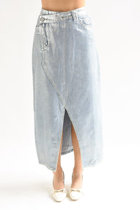 Fashion Styled Falda Denim Foil Plata