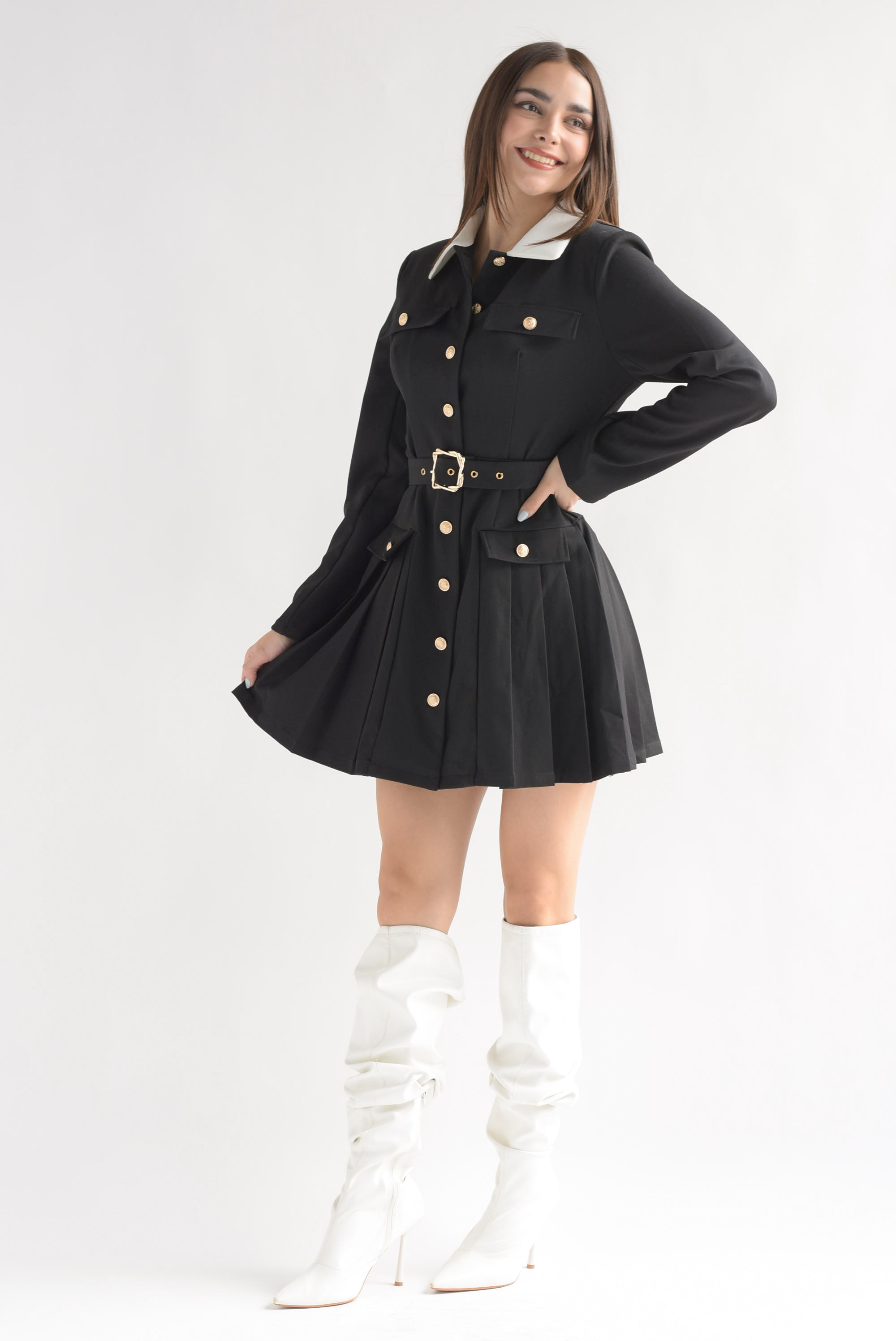 Vestido marinero falda tablas Negro