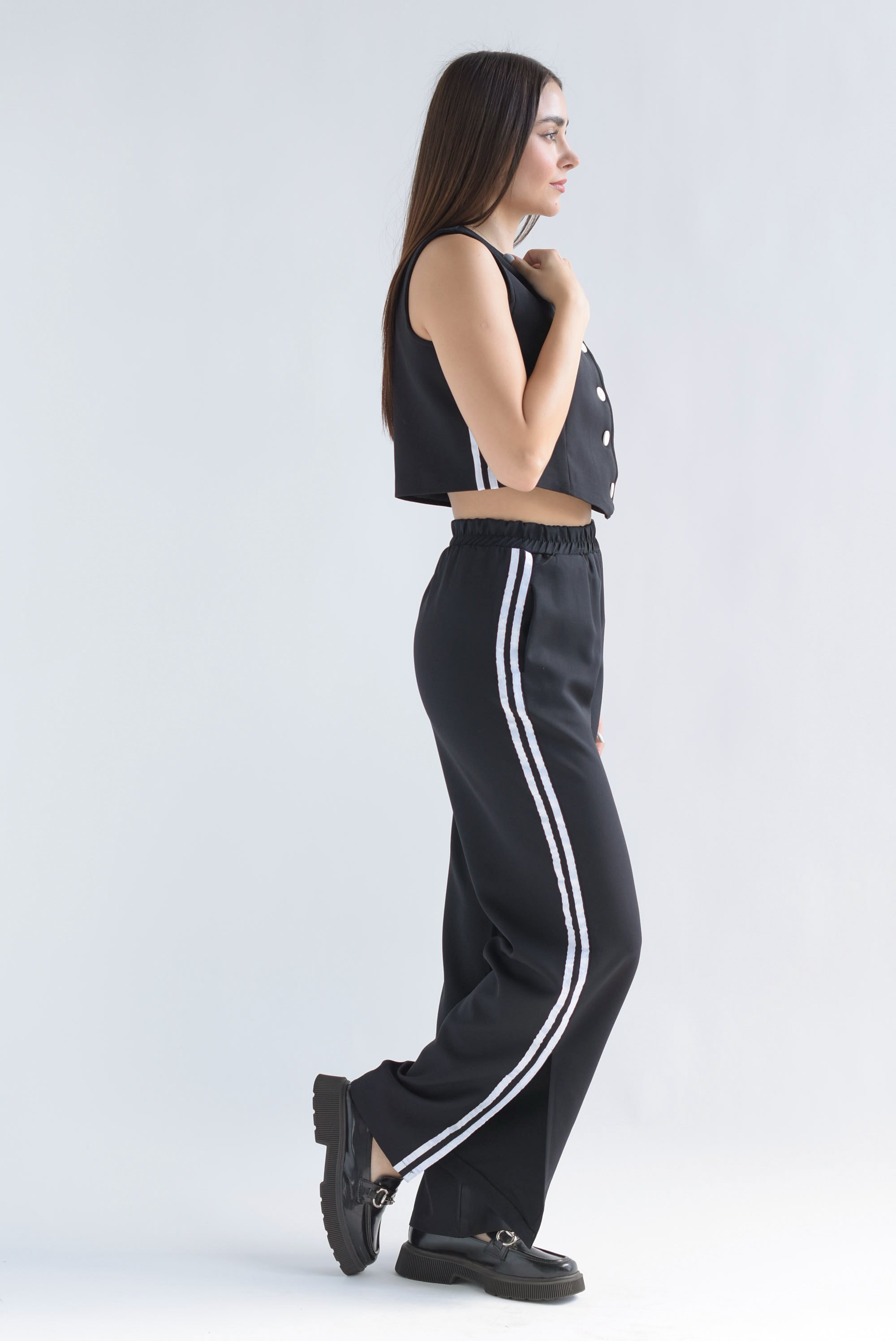 Set Pantalón y Chaleco 2 líneas track Negro