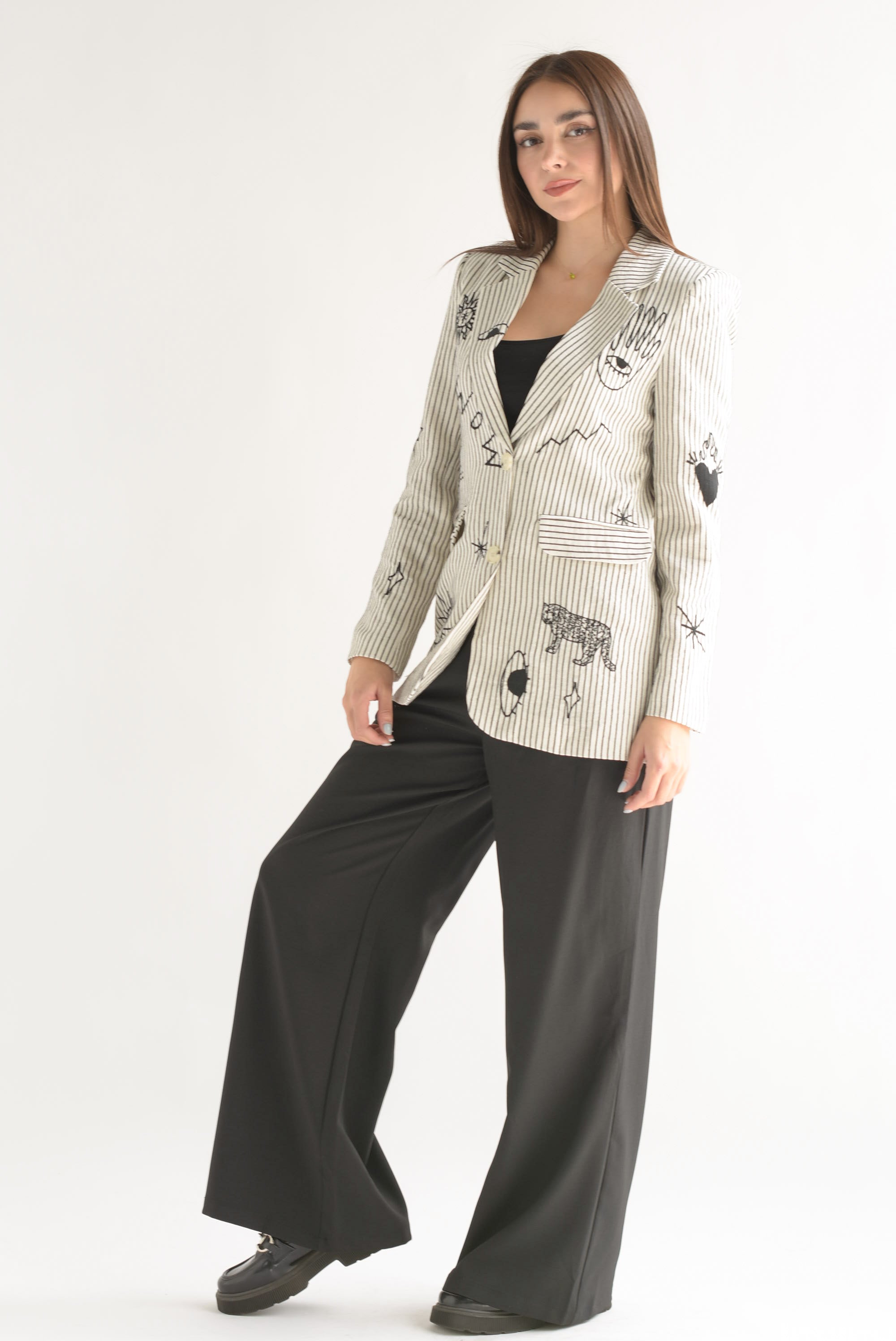 Blazer WOW bordado rayas Blanco & Negro