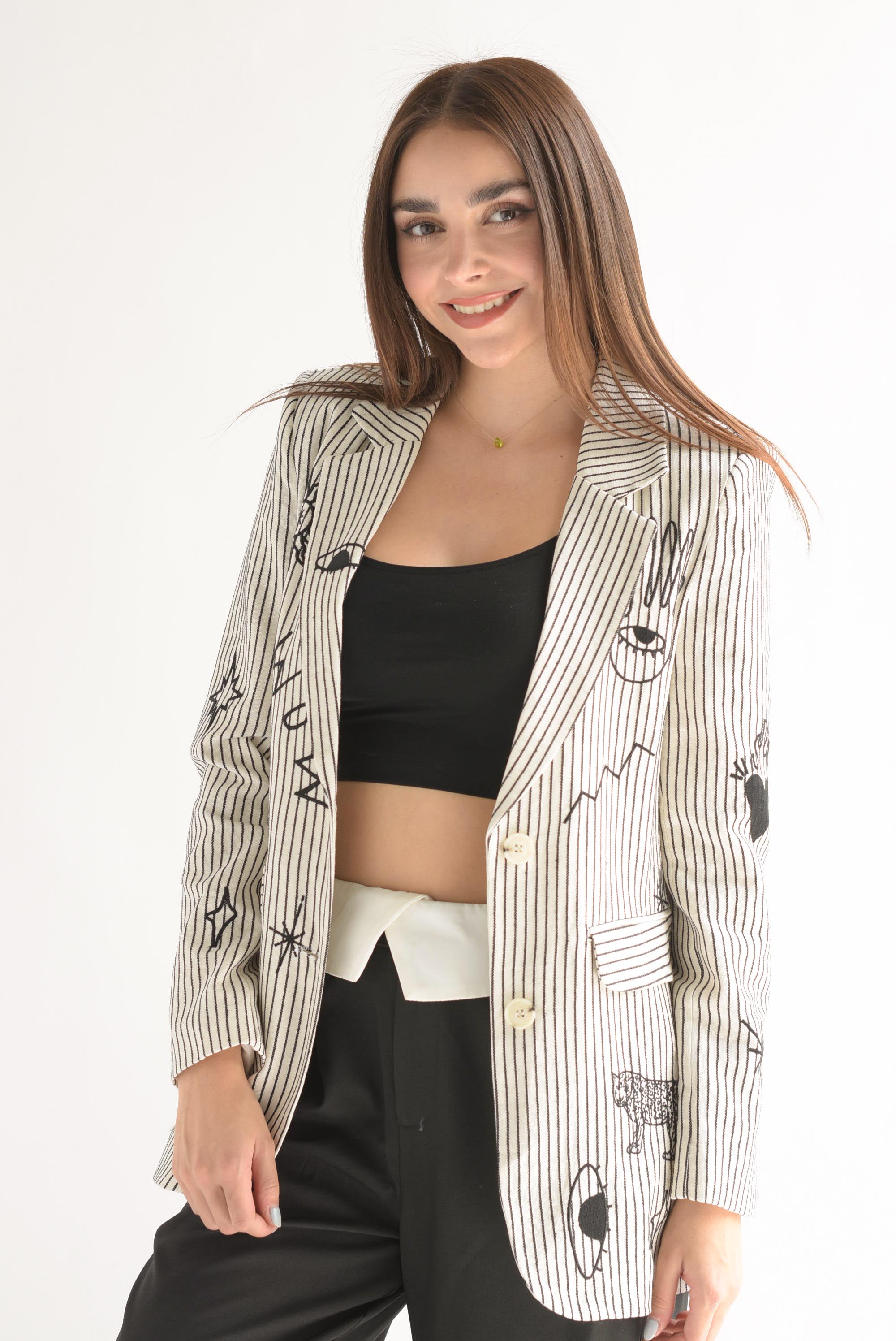 Blazer WOW bordado rayas Blanco & Negro