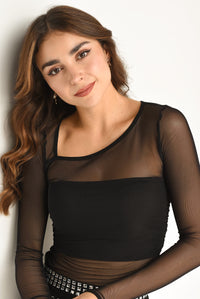 Fashion Styled Blusa mesh manga larga con top Negra