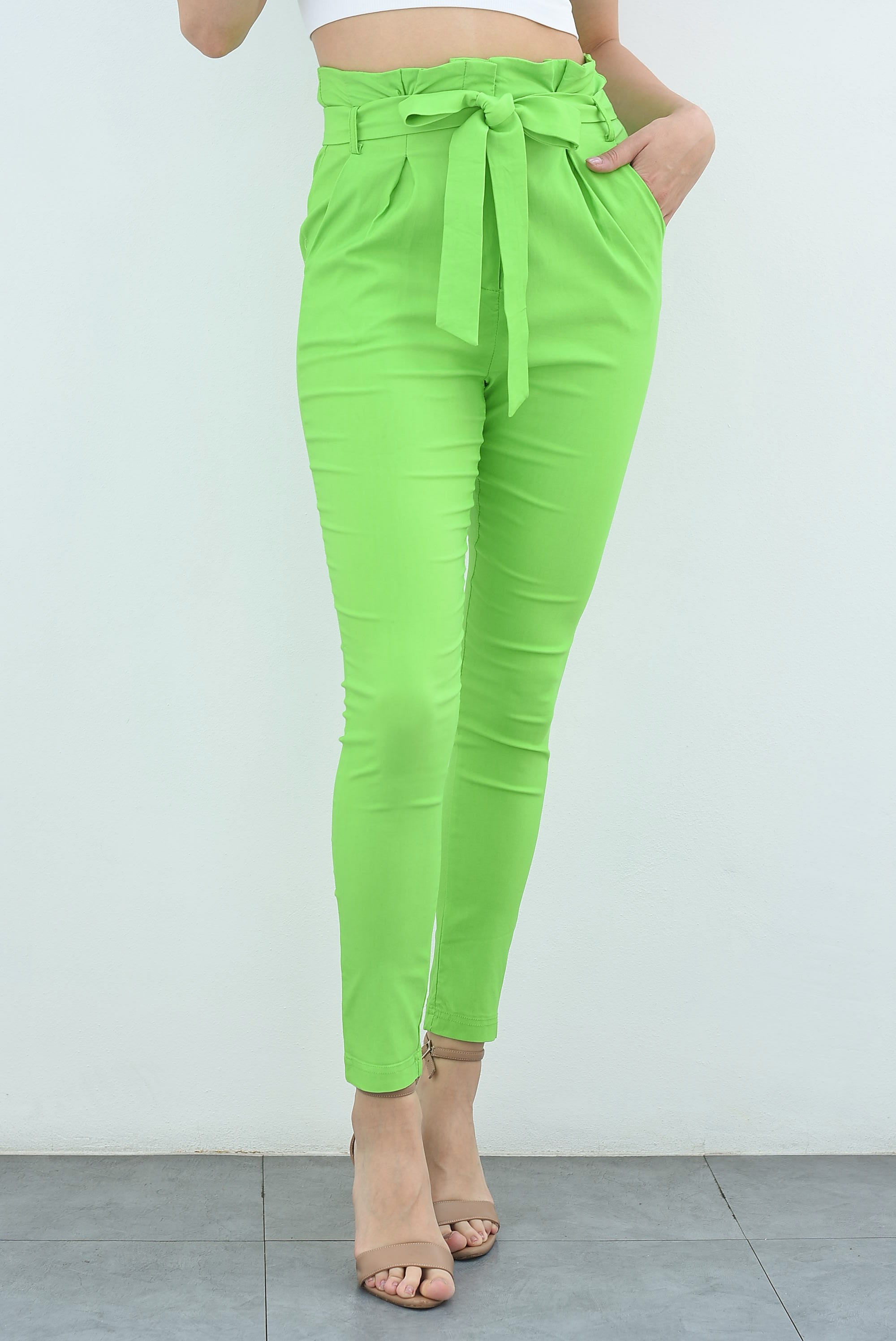 Pantalón paper bag Verde Neón