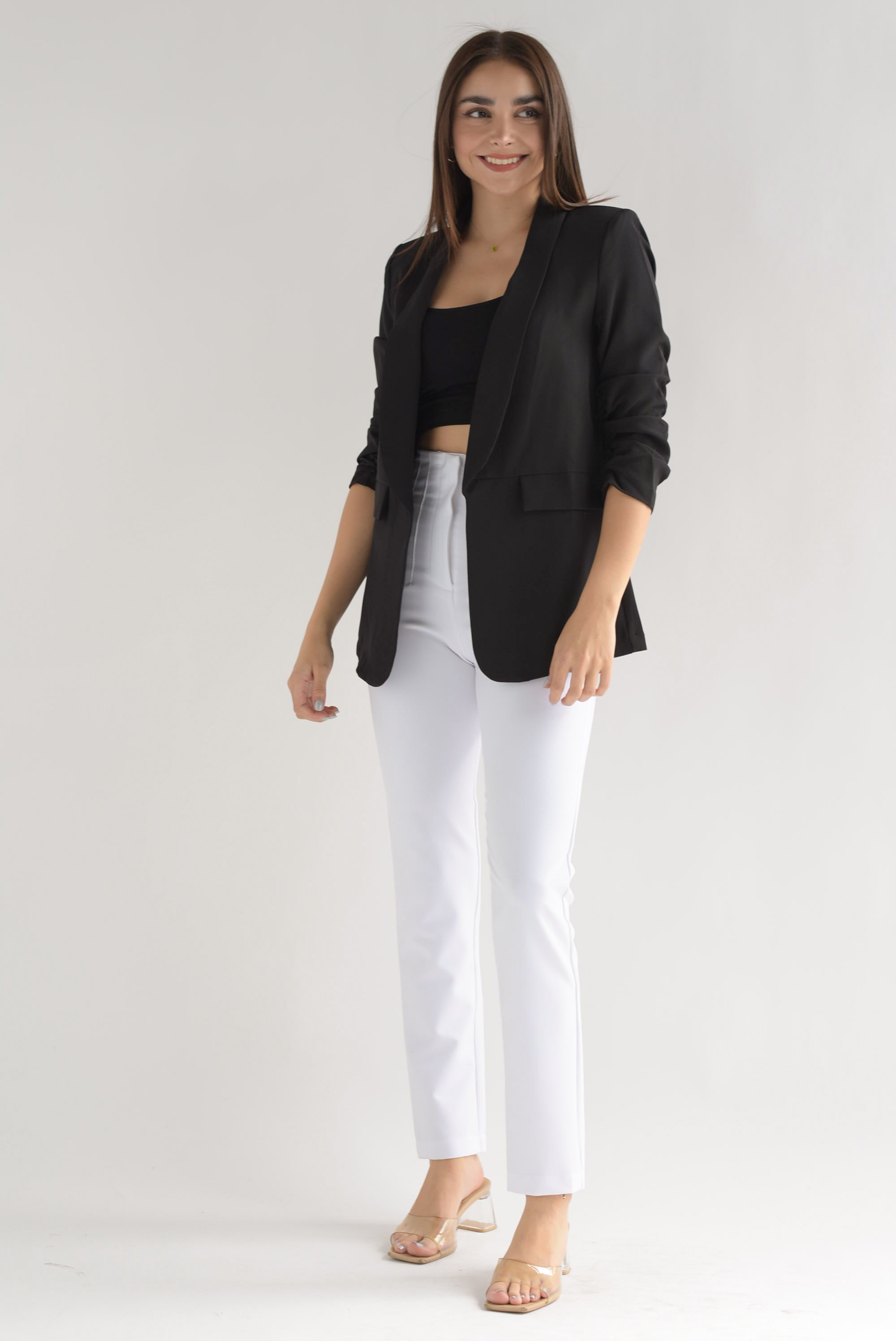 Pantalón recto pinzas Blanco