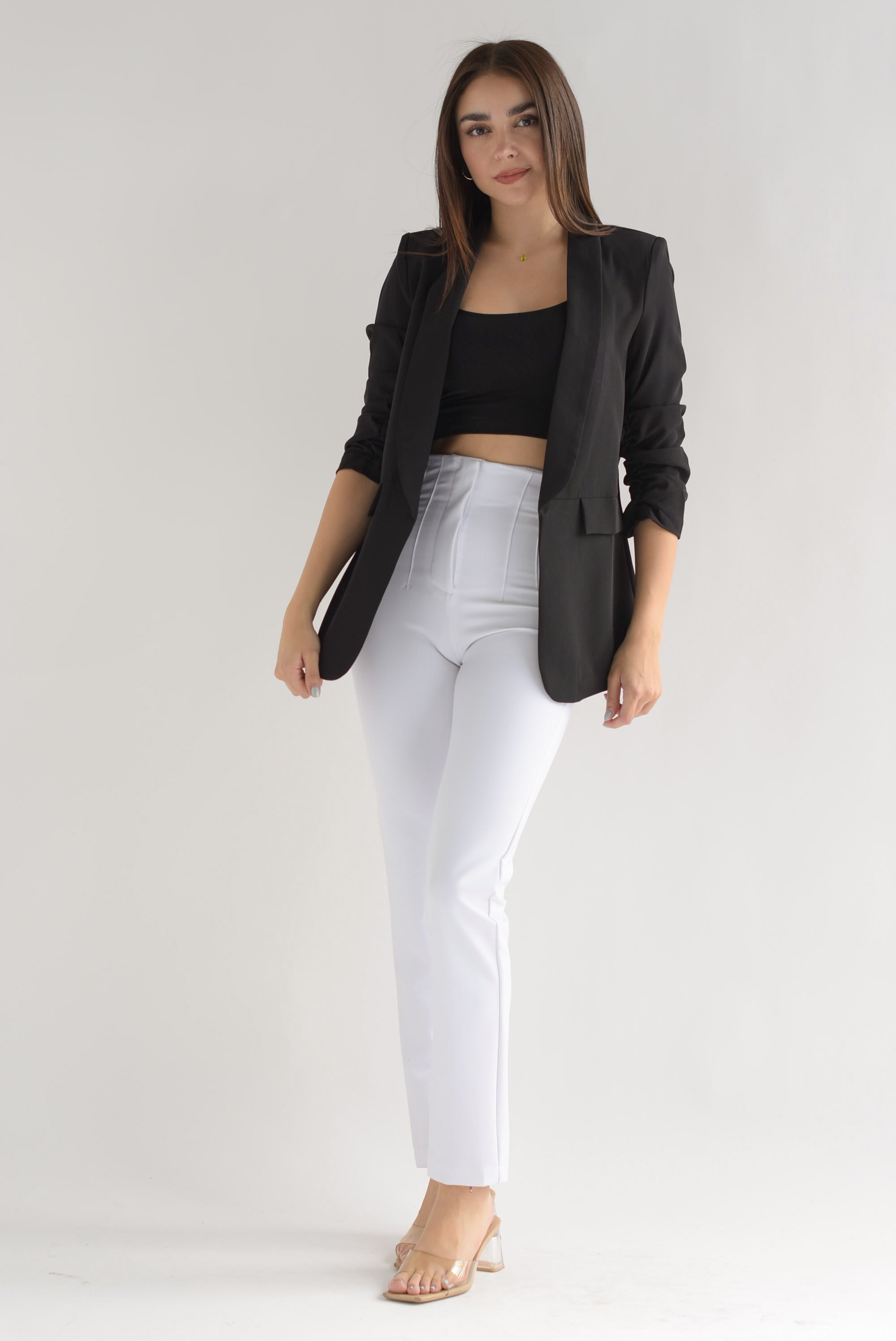 Pantalón recto pinzas Blanco