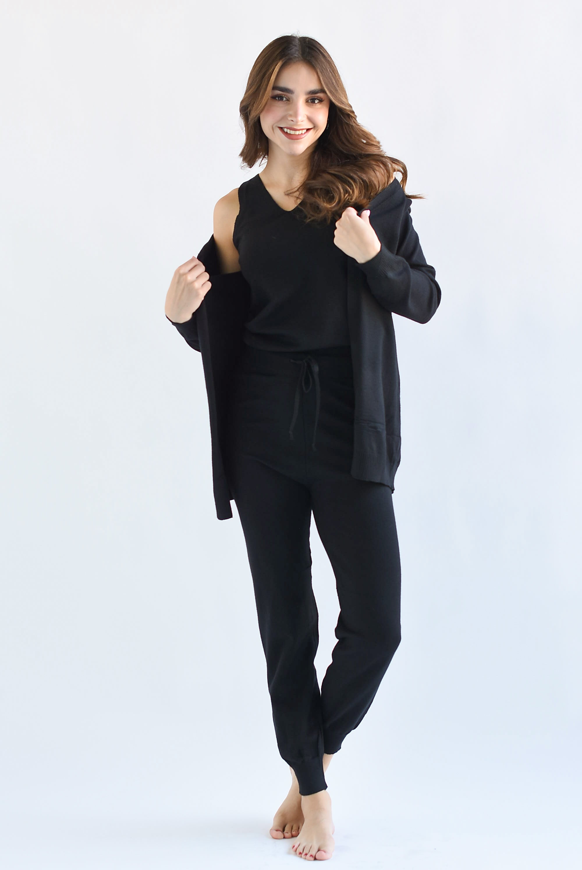 Set 3 piezas: Pantalón, Blusa y Cárdigan Negro