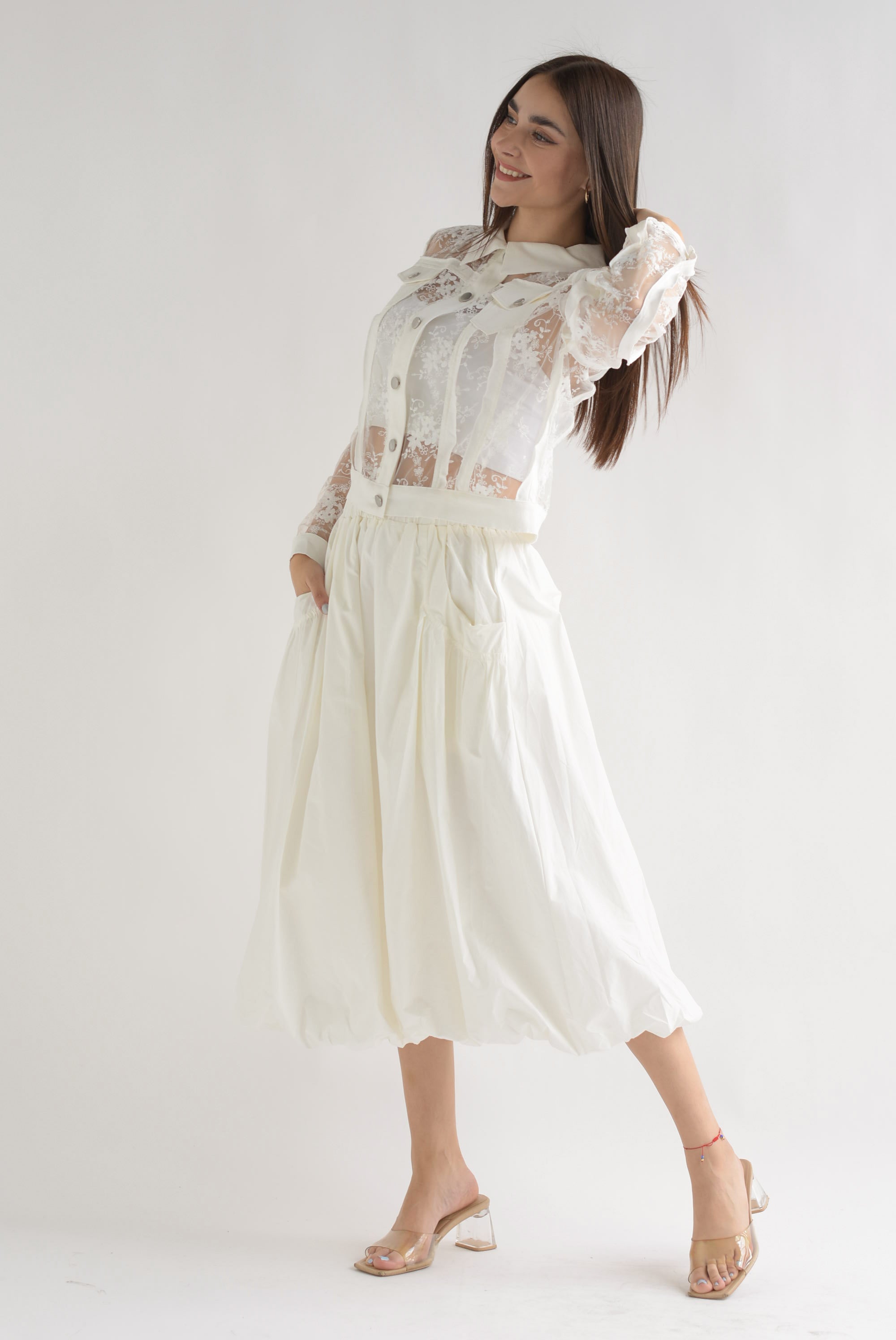 Falda globo bolsillos Blanco