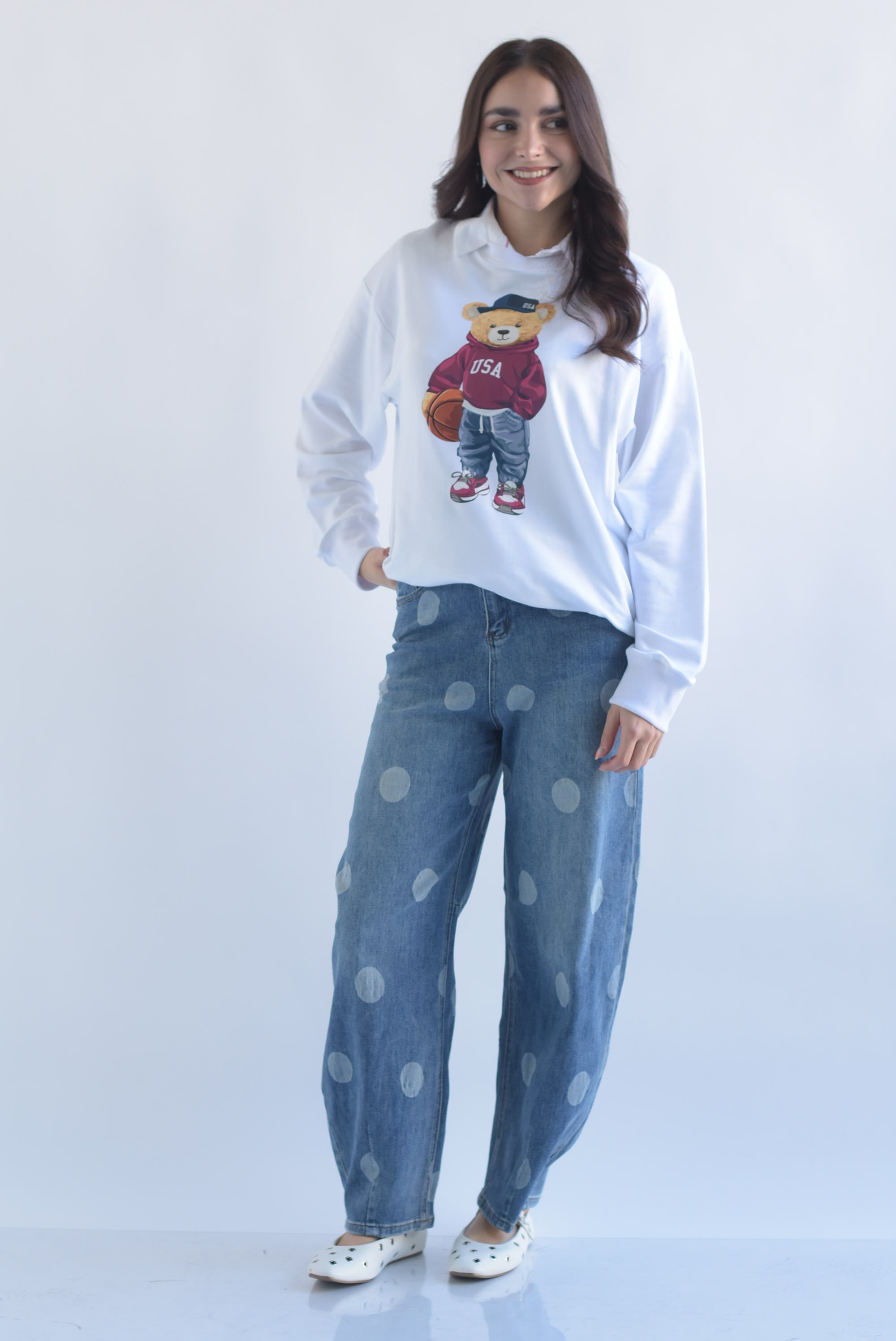 Jeans barrel polka dots chunky