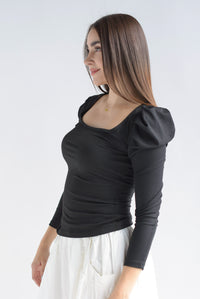 Fashion Styled Blusa manga larga puffy canalé Negro