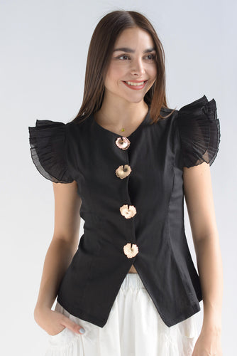 Blusa olanes botones marinos Negro