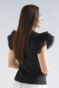 Fashion Styled Blusa olanes botones marinos Negro