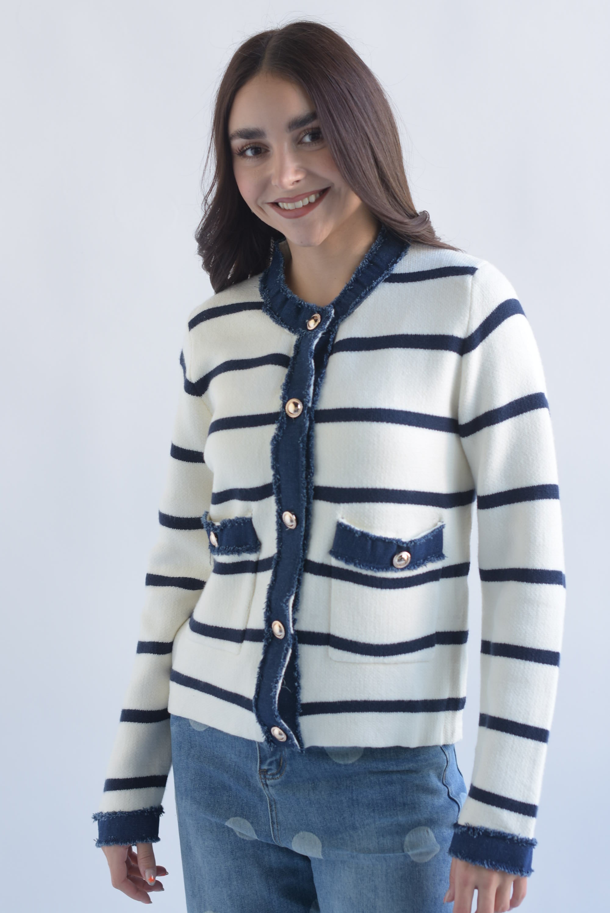 Blazer punto rayas filo denim