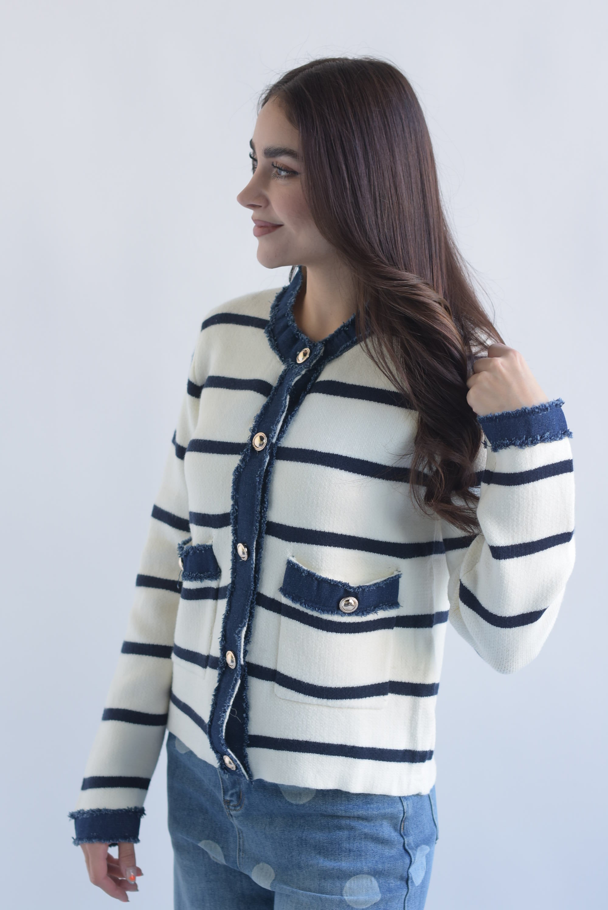 Blazer punto rayas filo denim