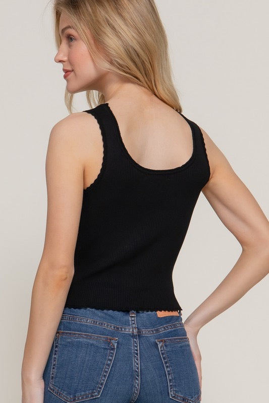 Blusa punto acanalado filos encaje Negro