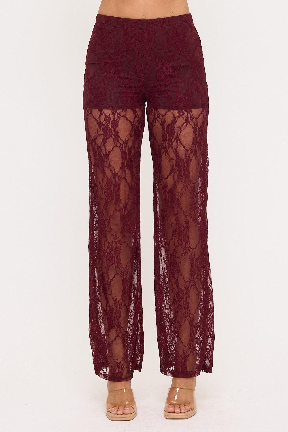 Pantalón encaje con short Vino