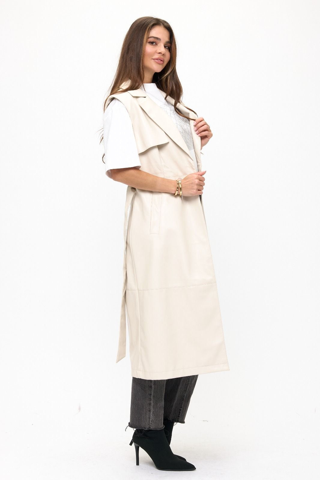 Chaleco tipo gabardina vinipiel Ivory