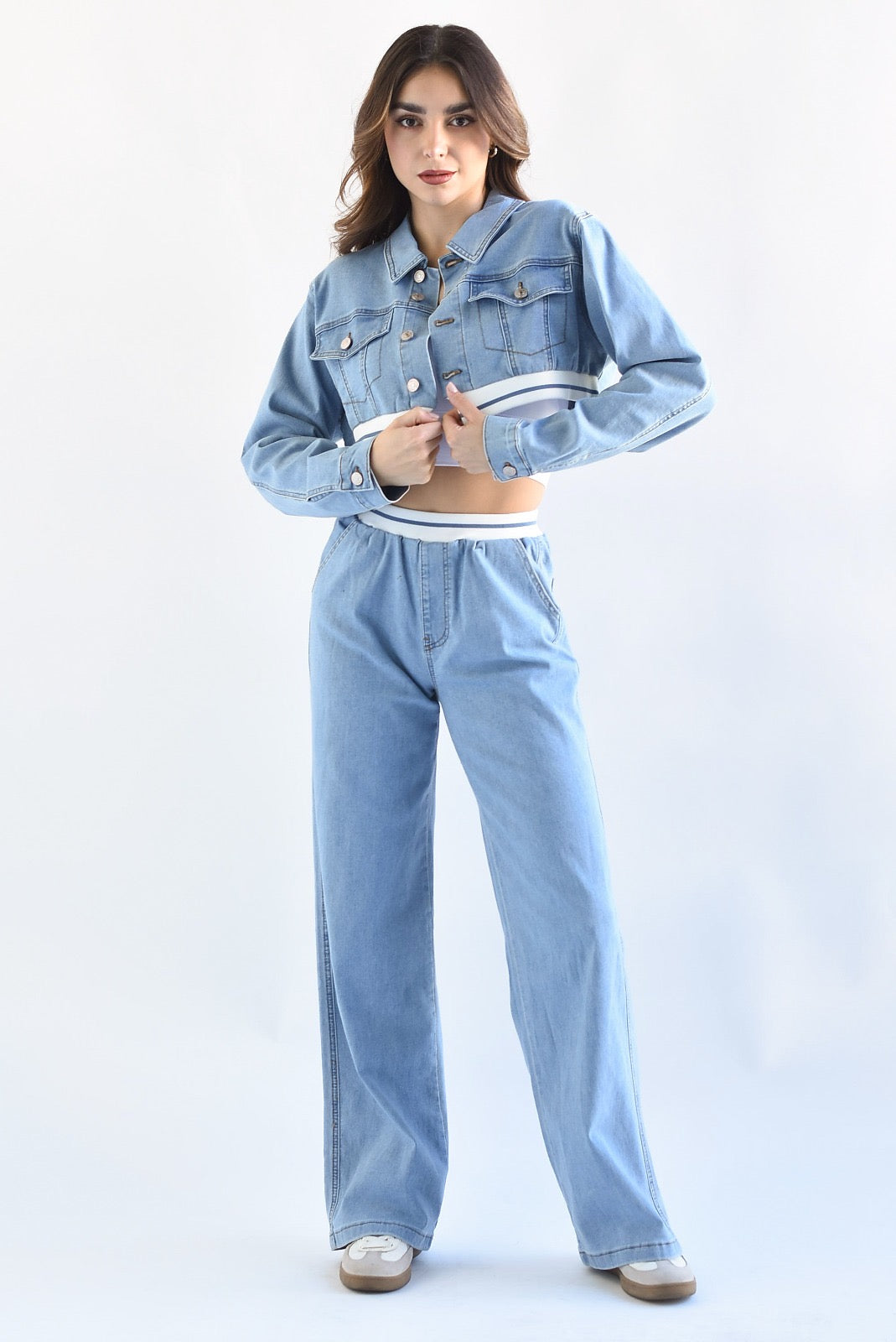 Set Pantalón y Chamarra Crop Denim