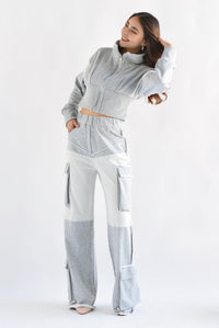 Fashion Styled Set Pantalón y Chamarra algodón patchwork Gris