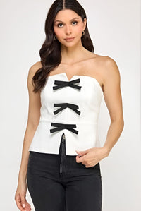 Fashion Styled Blusa strapless moños Blanco