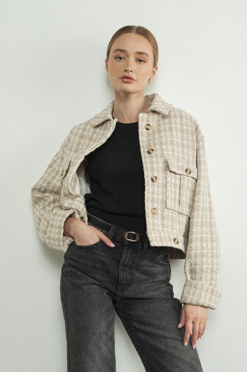 Chamarra cargo tweed Beige