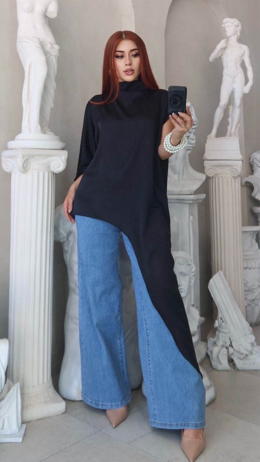 Blusa asimétrica satín cauda
