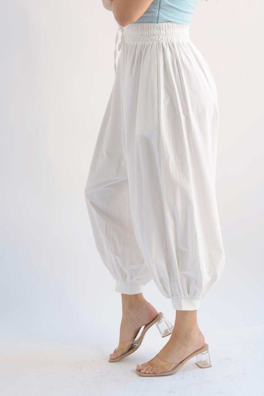 Pantalón globo cintura elástica Blanco