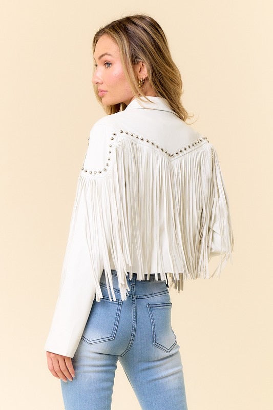 Chamarra flecos vinipiel Blanco