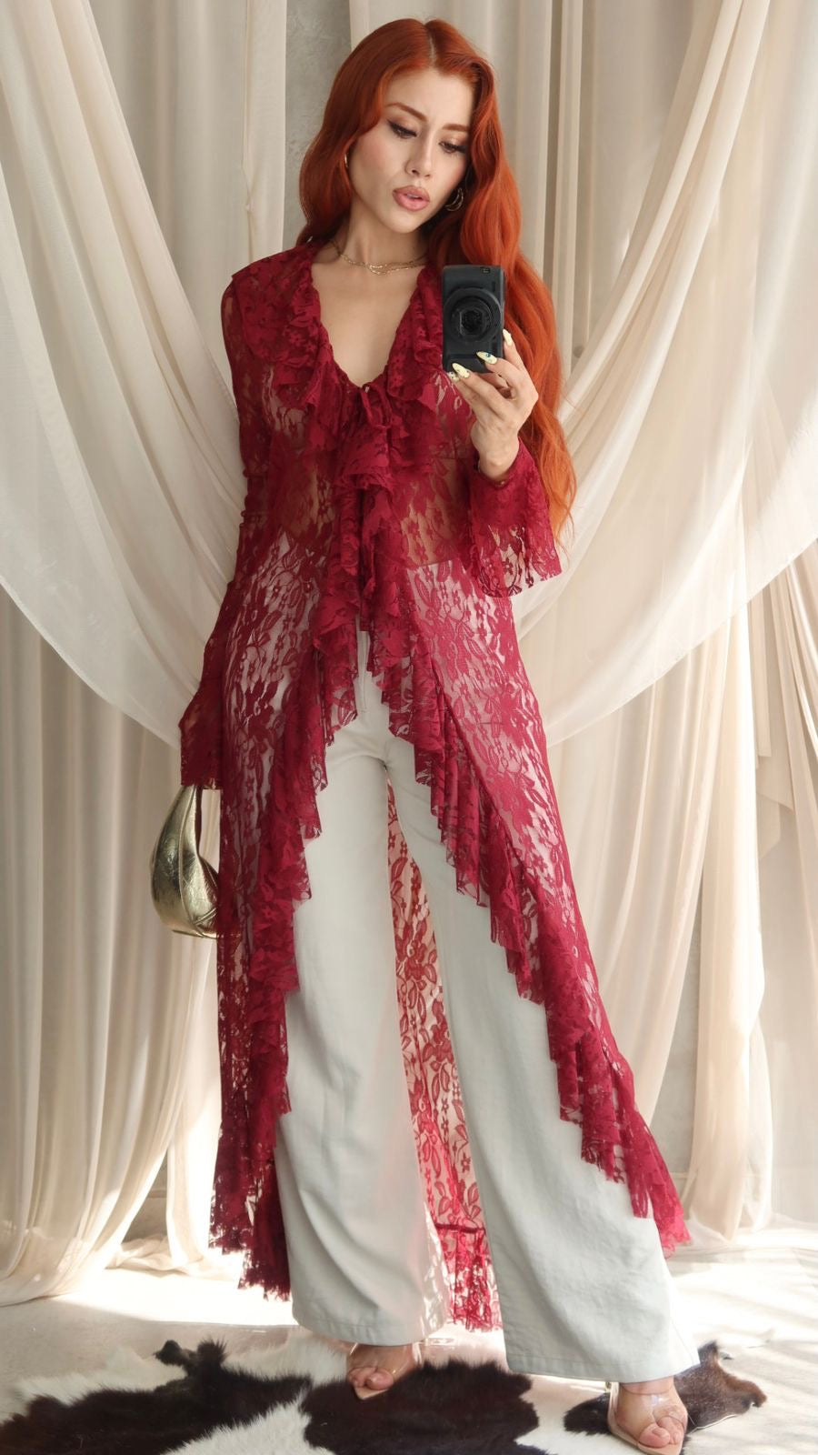 Ensamble encaje lazos Rojo Cereza