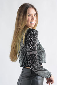 Fashion Styled Blazer crop brillos Negro