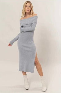 Fashion Styled Vestido off-shoulder canalé Gris