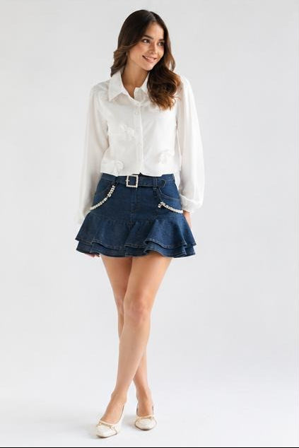 Falda olanes Denim perlas