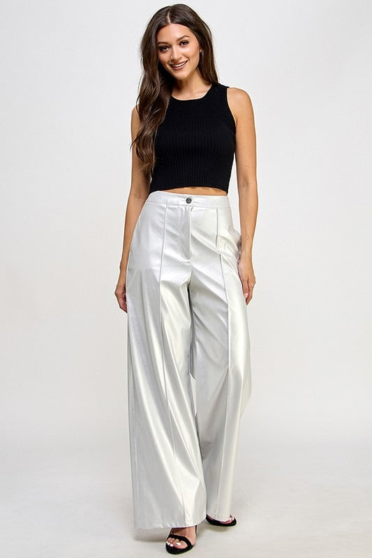 Pantalón wide leg vinipiel Plata