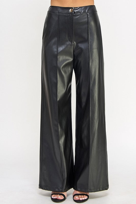 Pantalón wide leg vinipiel Negro