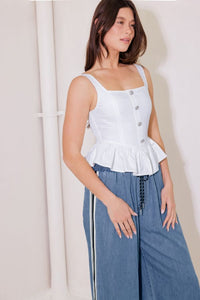 Fashion Styled Blusa peplum tirante grueso Blanco