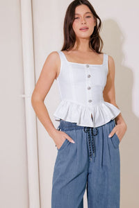 Fashion Styled Blusa peplum tirante grueso Blanco