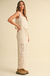 Fashion Styled Set Falda larga y Blusa crochet flores Crudo