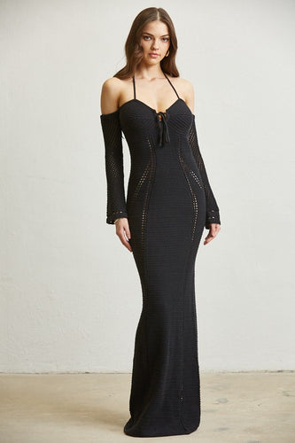 Vestido hombros descubiertos crochet Negro