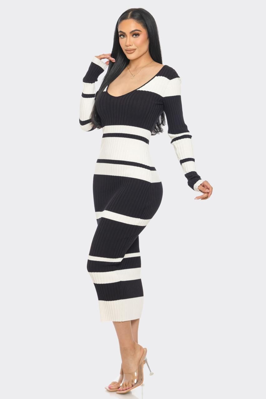 Vestido largo punto rayas horizontales Black & White