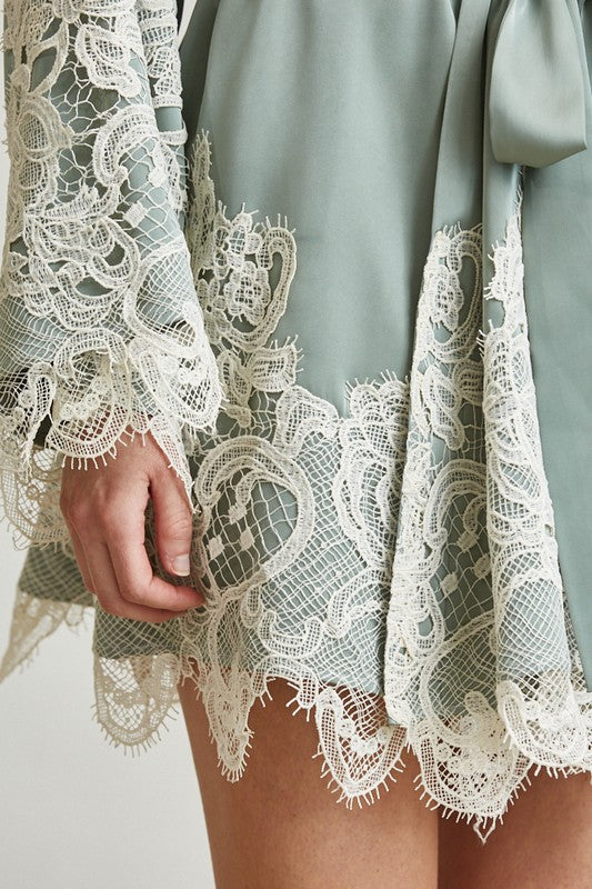 Ensamble satín encaje Verde Menta