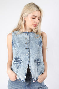 Fashion Styled Chaleco largo Denim Light