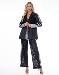 Fashion Styled Blazer track satín corset encaje Negro