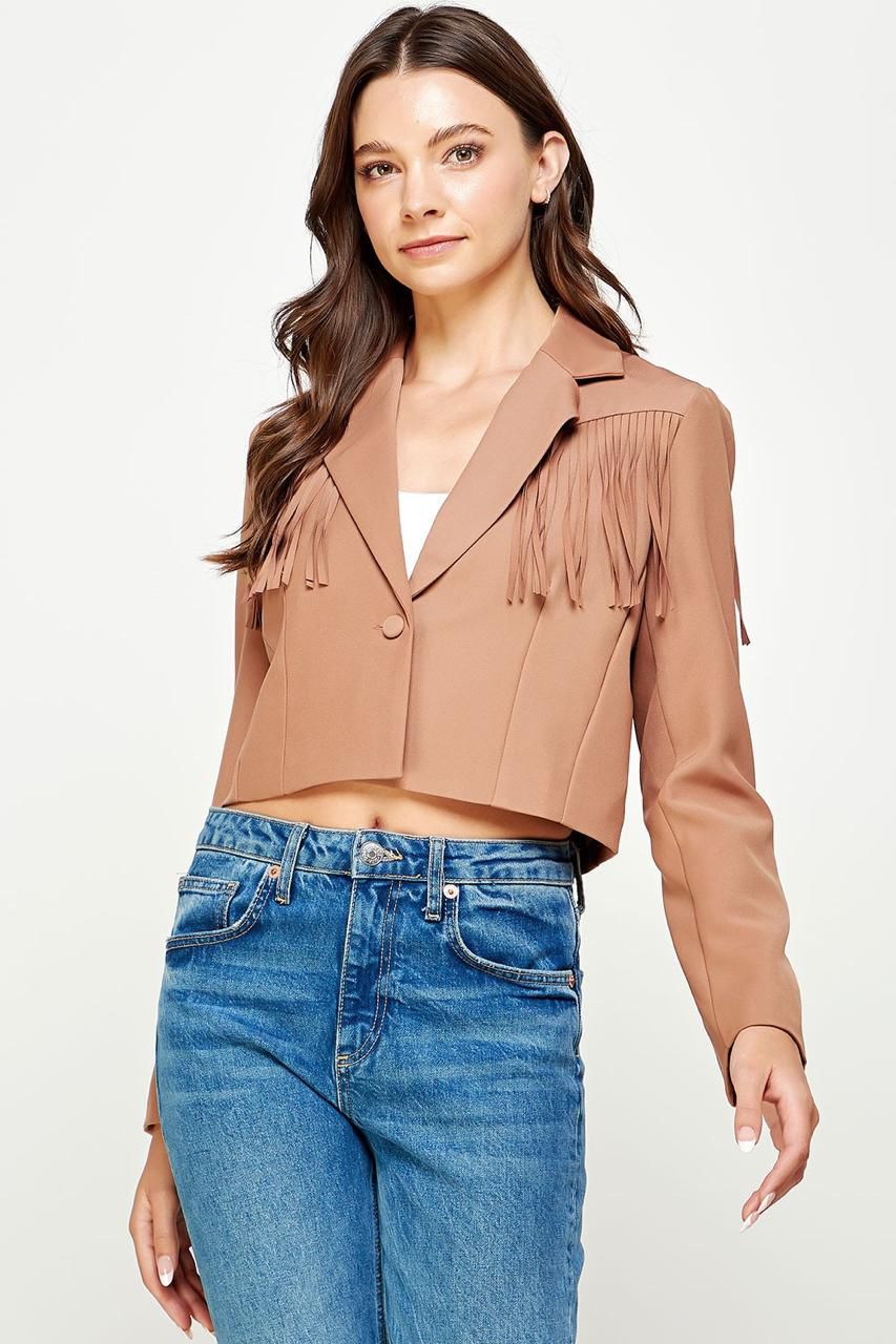 Blazer crop flecos Café