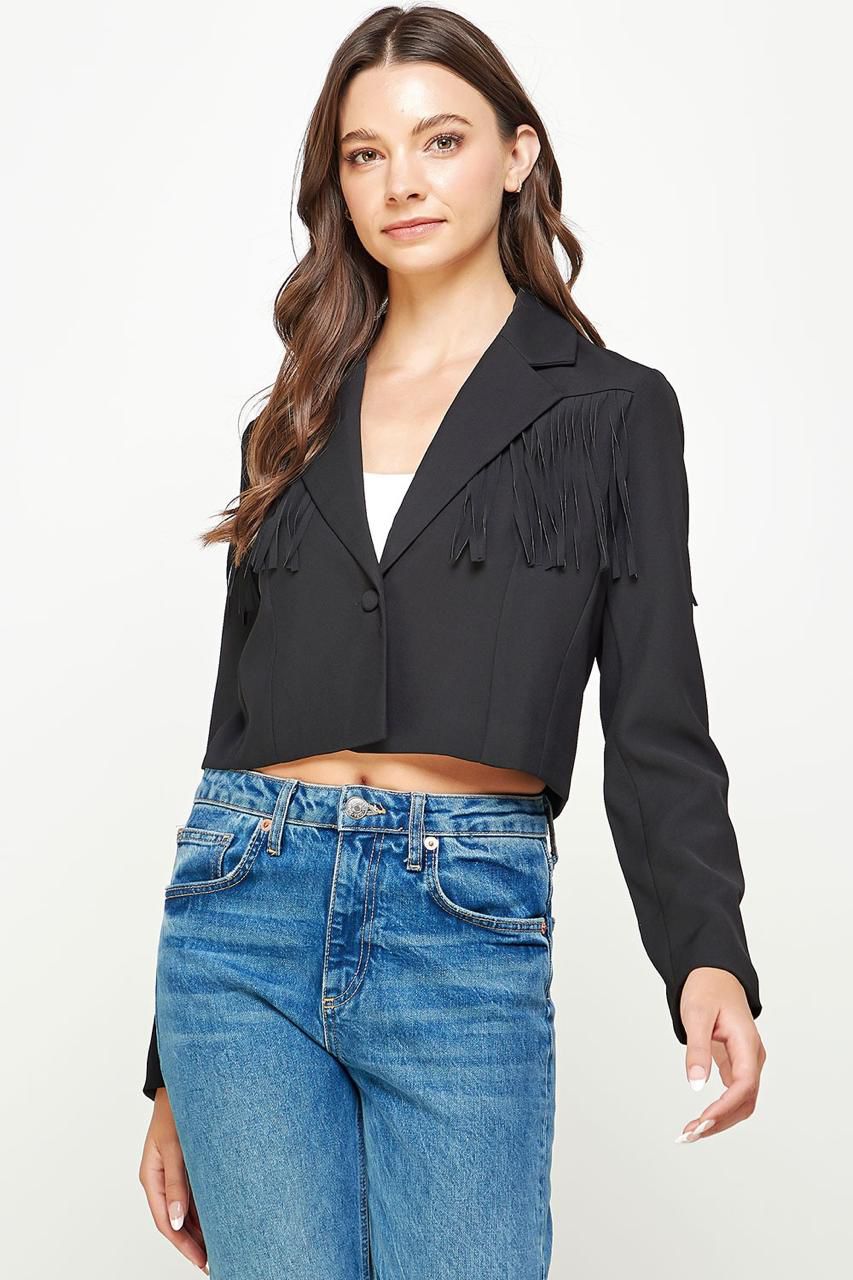 Blazer crop flecos Negro