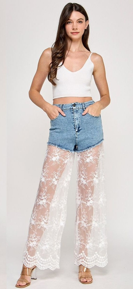 Jeans piernas encaje tulle Denim