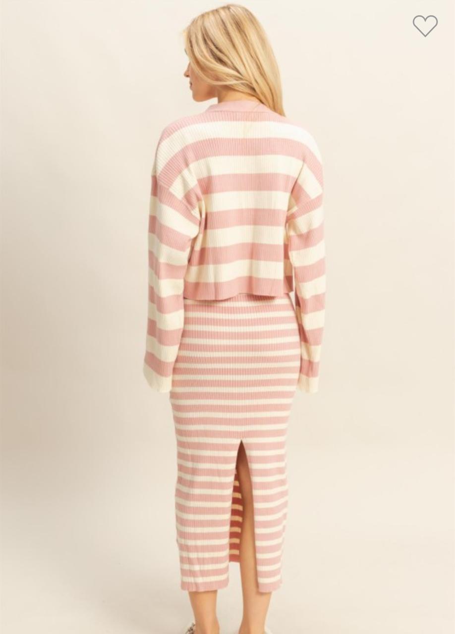 Set Vestido y Cárdigan rayas Rosa Baby