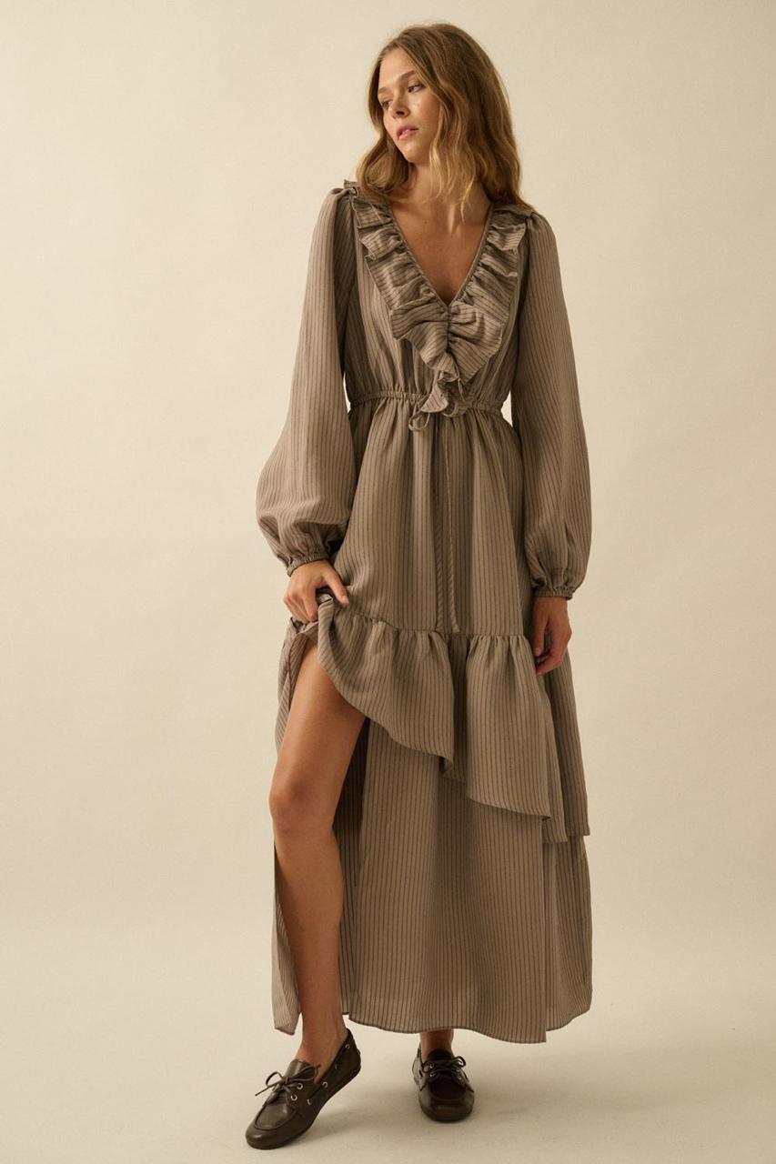 Vestido largo olanes rayas Moka