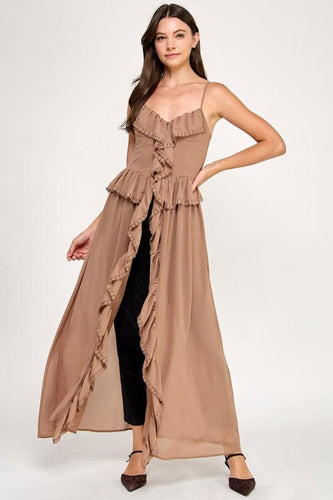 Maxi blusa olanes tira encaje Café