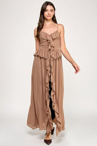 Fashion Styled Maxi blusa olanes tira encaje Café